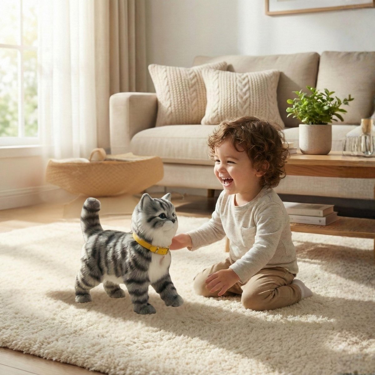 Chaton robot interactif tigré gris - Jouet électronique réaliste qui marche et miaule