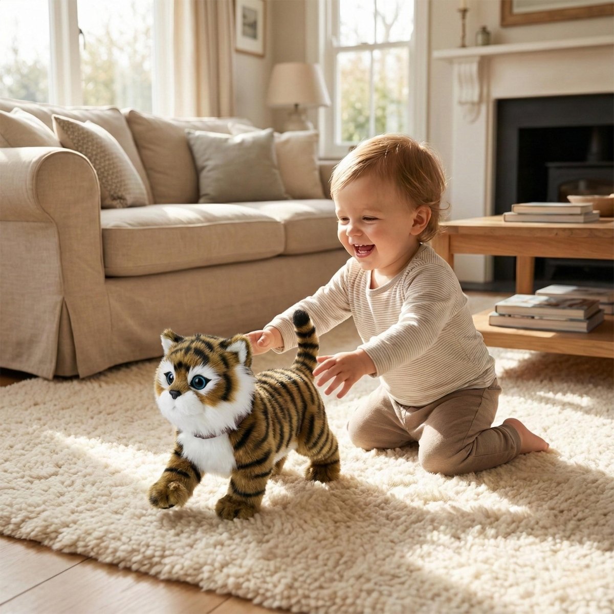 Tigreau robot réaliste et interactif - Jouet électronique de chaton qui marche et miaule