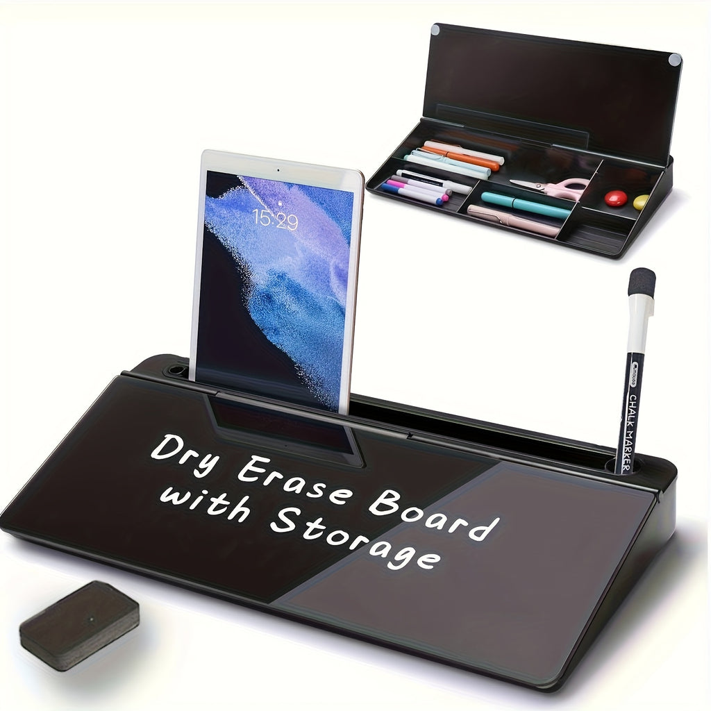 Tableau en verre effaçable à sec avec organiseur de bureau magnétique et rangement intégré