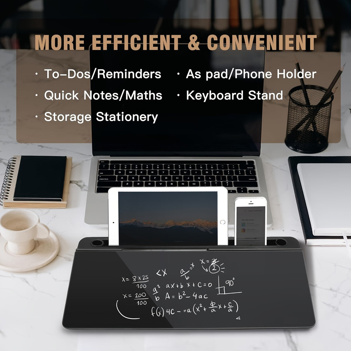 Tableau en verre effaçable à sec avec organiseur de bureau magnétique et rangement intégré