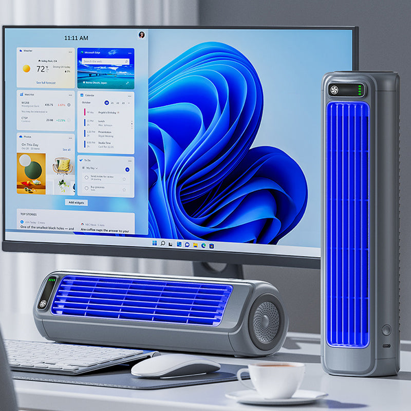 Climatiseur portable compact avec technologie de refroidissement rapide - Rechargeable, autonomie de 12 h, utilisable sur un bureau ou fixé au mur