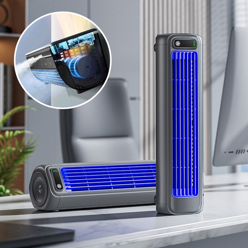 Climatiseur portable compact avec technologie de refroidissement rapide - Rechargeable, autonomie de 12 h, utilisable sur un bureau ou fixé au mur