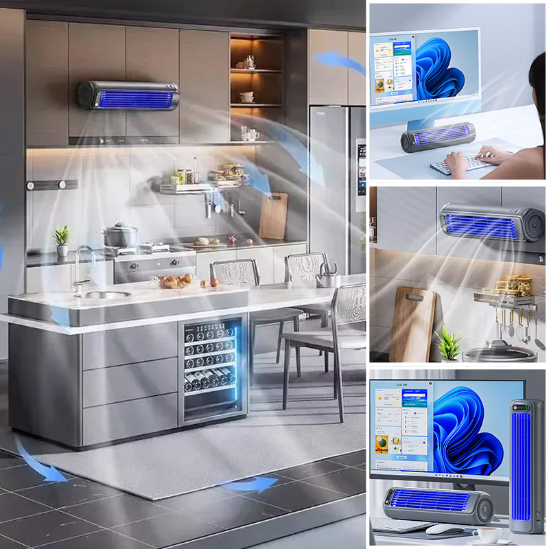 Climatiseur portable compact avec technologie de refroidissement rapide - Rechargeable, autonomie de 12 h, utilisable sur un bureau ou fixé au mur