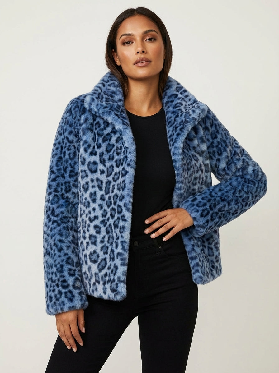 Elena Chaqueta de peluche para mujer con estampado de leopardo