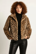 Elena Chaqueta de peluche para mujer con estampado de leopardo