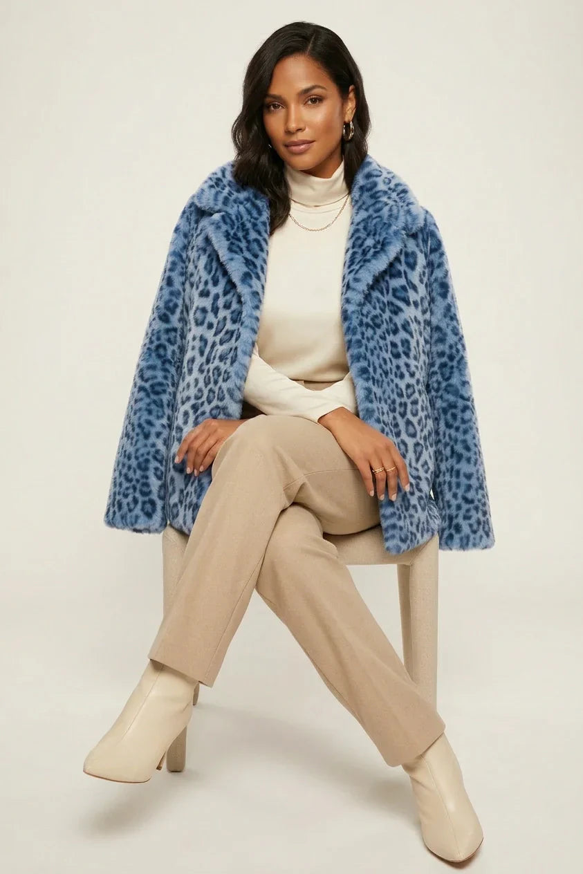Elena Chaqueta de peluche para mujer con estampado de leopardo