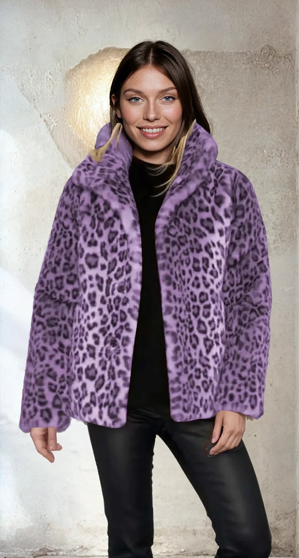 Elena Chaqueta de peluche para mujer con estampado de leopardo