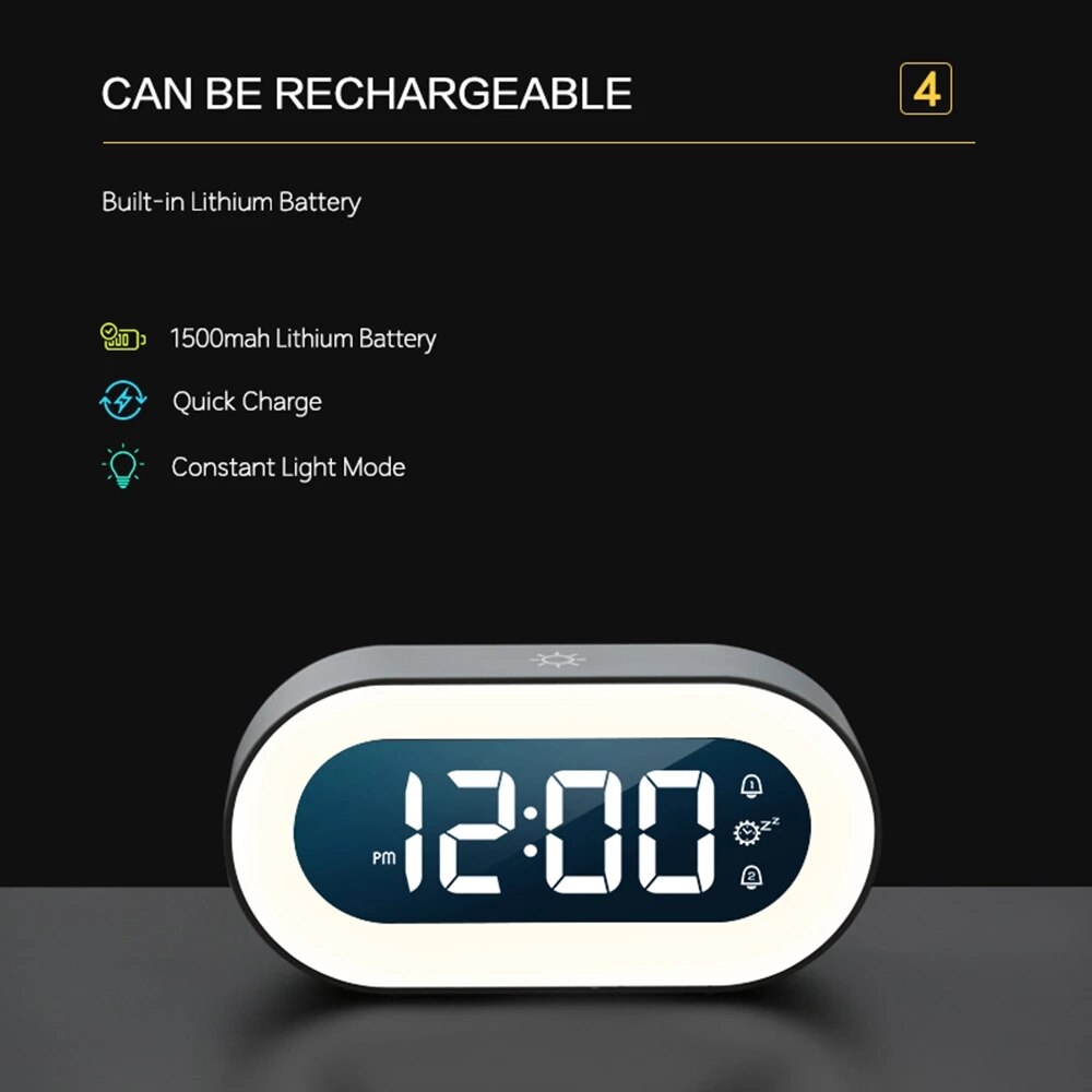 Digitaler Wecker mit Nachtlicht - Uhr mit LED-Anzeige für den Nachttisch, Schlafzimmer, Zeitanzeige und sanfte Nachtbeleuchtung