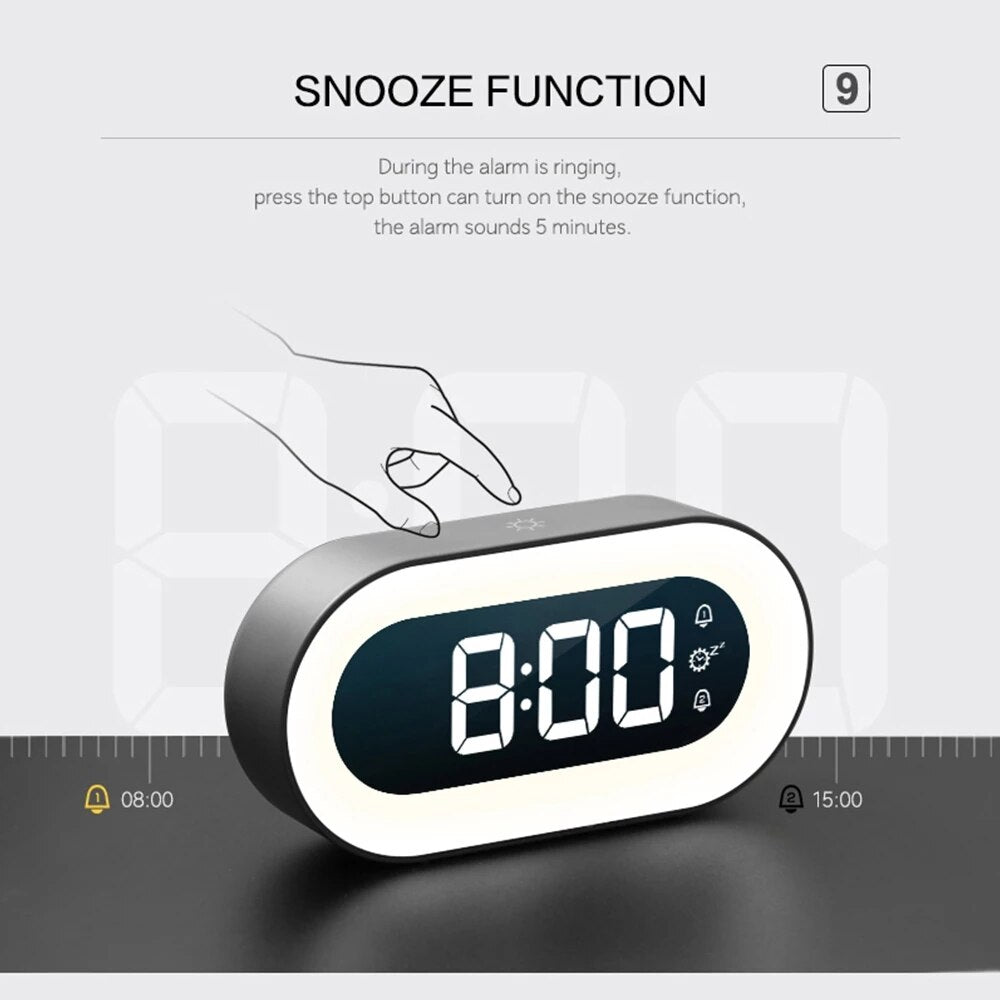 Digitaler Wecker mit Nachtlicht - Uhr mit LED-Anzeige für den Nachttisch, Schlafzimmer, Zeitanzeige und sanfte Nachtbeleuchtung