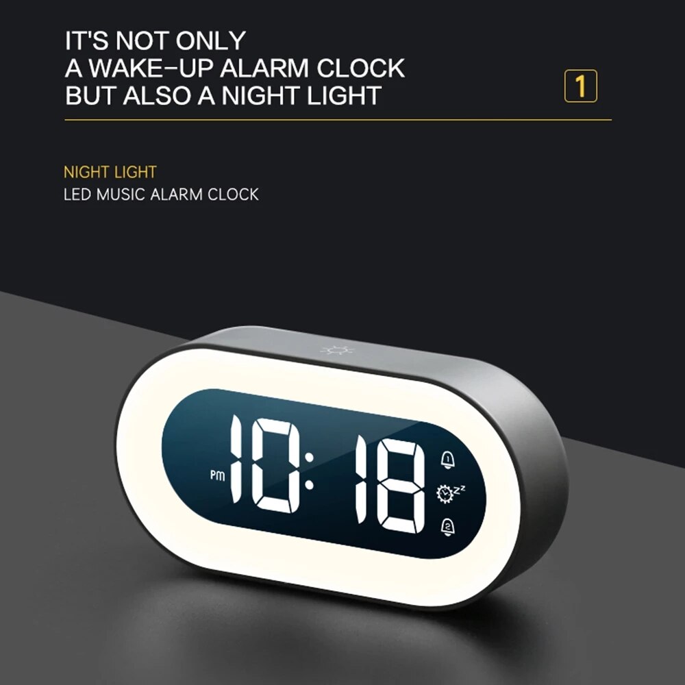 Digitaler Wecker mit Nachtlicht - Uhr mit LED-Anzeige für den Nachttisch, Schlafzimmer, Zeitanzeige und sanfte Nachtbeleuchtung