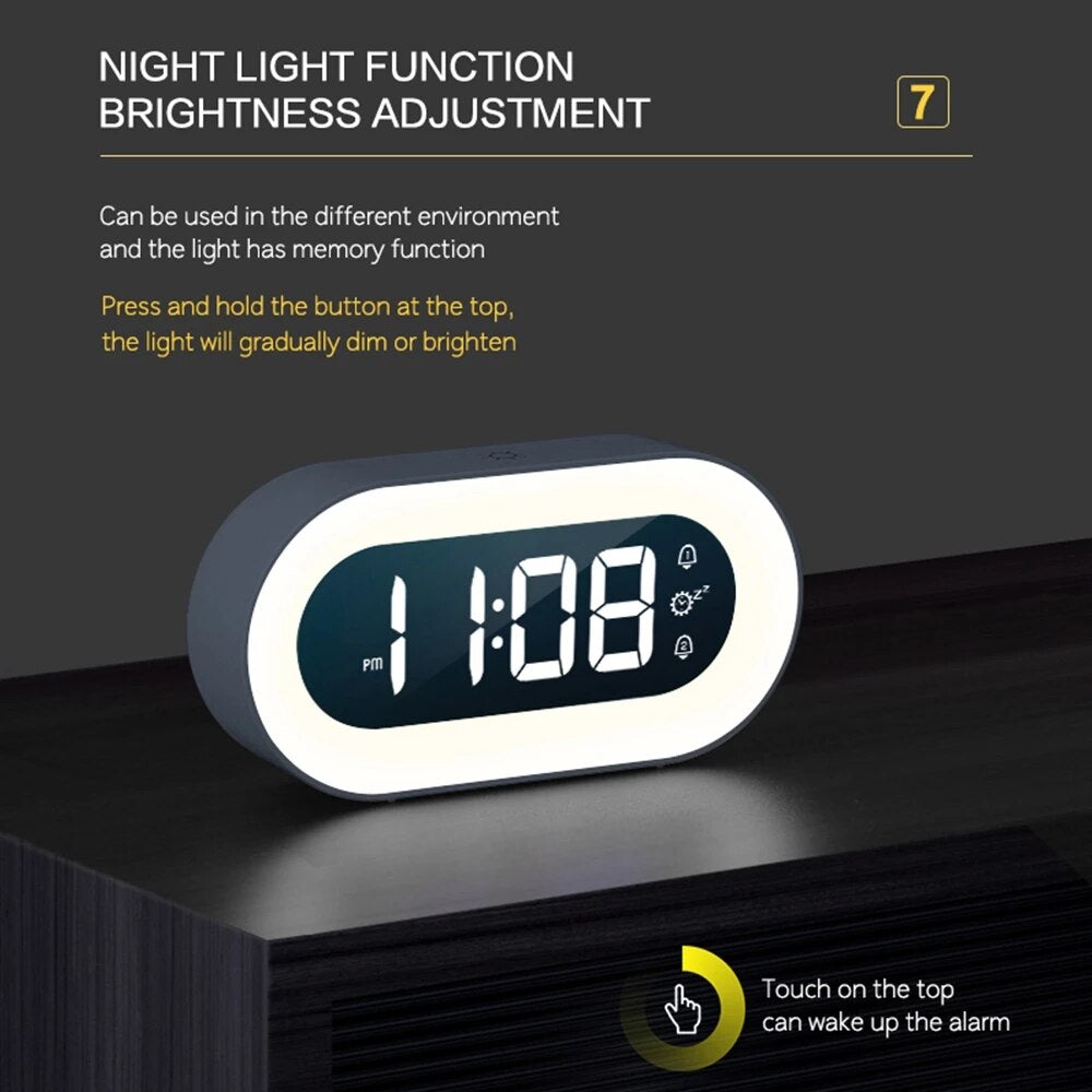 Digitaler Wecker mit Nachtlicht - Uhr mit LED-Anzeige für den Nachttisch, Schlafzimmer, Zeitanzeige und sanfte Nachtbeleuchtung