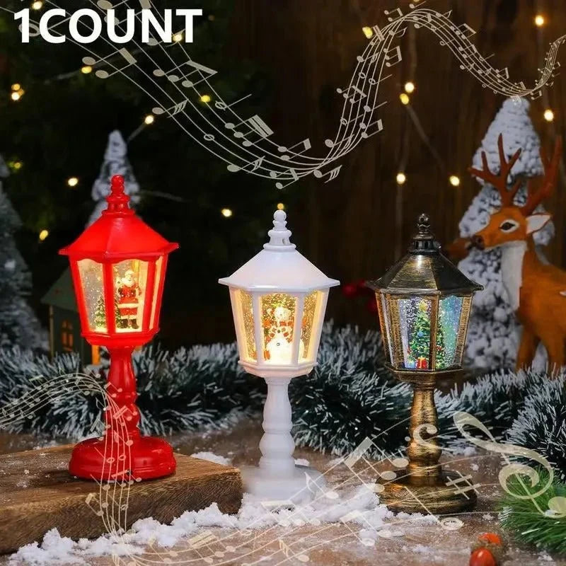 Battery-Operated Musical Snow Globe Lantern with LED Light and Swirling Glitter - Image 5