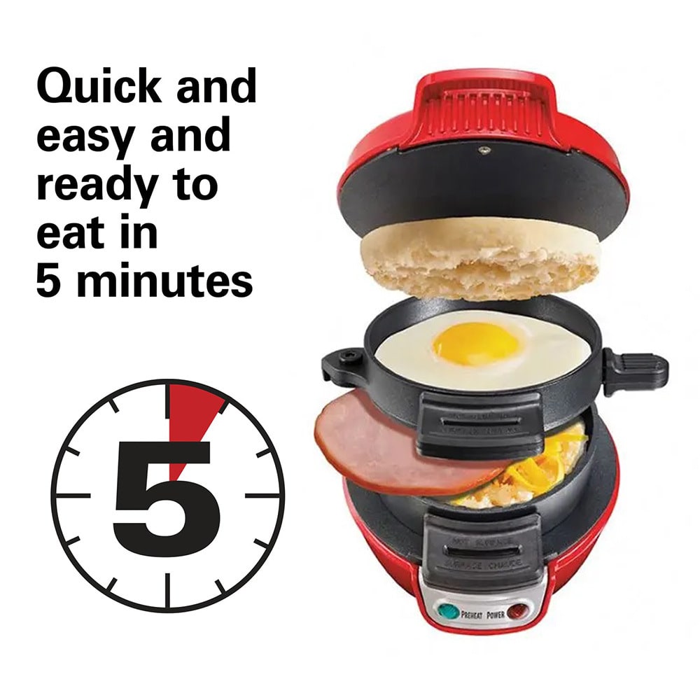 Breakfast Sandwich Maker and Panini Press Machine with Nonstick Plates and Hinged Design - Image 9