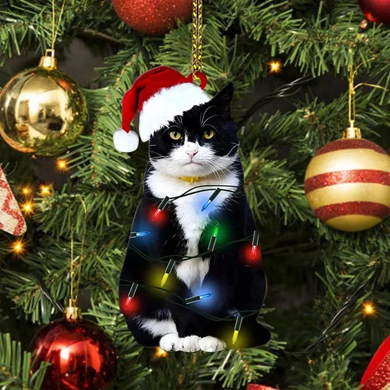 Cat Christmas Ornaments with Custom Acrylic Design and Gold Hanging String for Tree - Image 2