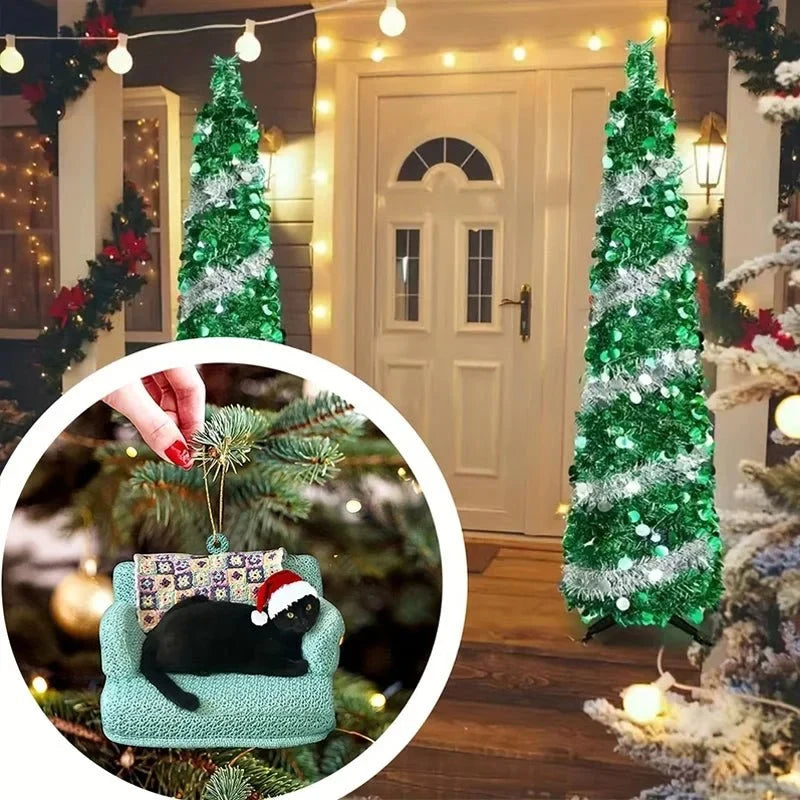 Cat Christmas Ornaments with Custom Acrylic Design and Gold Hanging String for Tree - Image 5