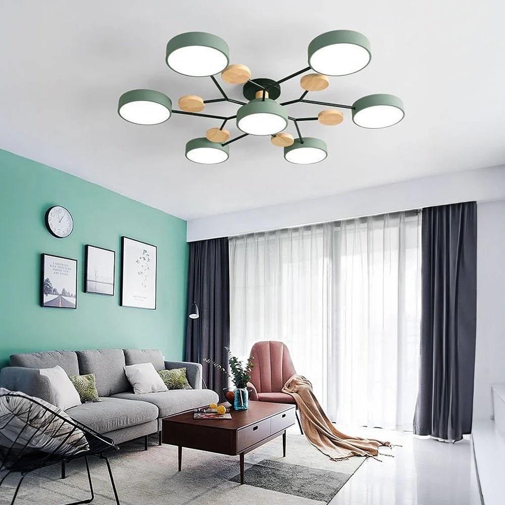 Ceiling Light Fixture Flush Mount LED Semi Modern with Wooden Accents - Image 1