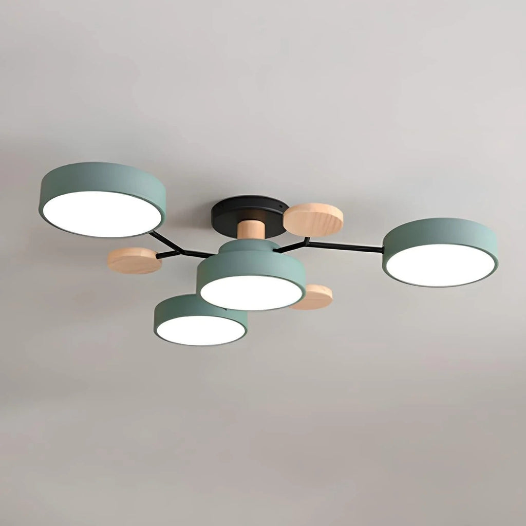 Ceiling Light Fixture Flush Mount LED Semi Modern with Wooden Accents - Image 2