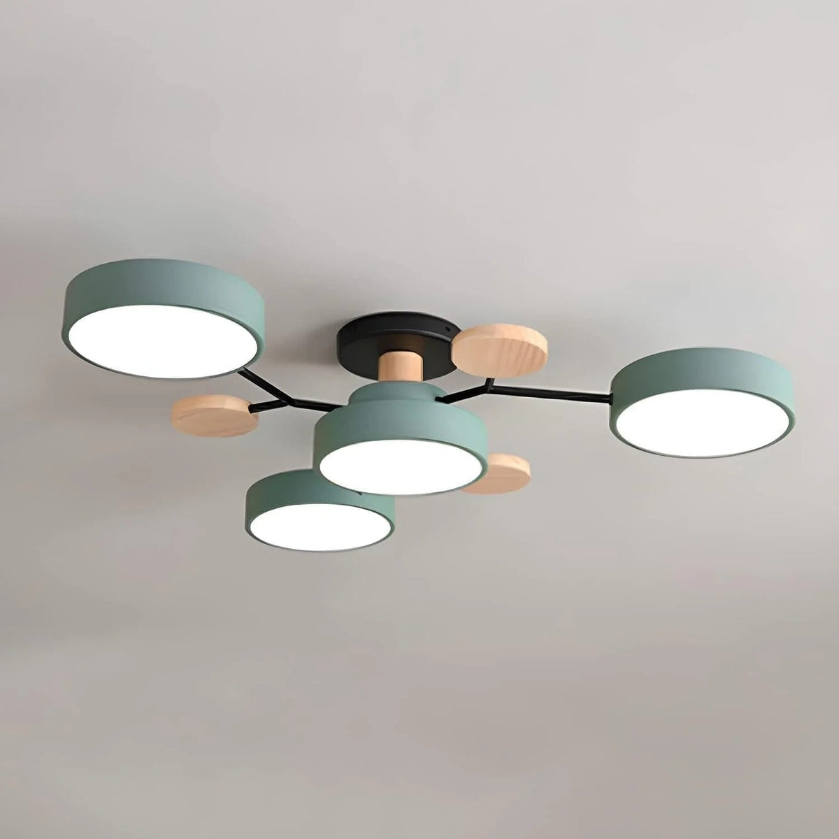 Ceiling Light Fixture Flush Mount LED Semi Modern with Wooden Accents - Image 2