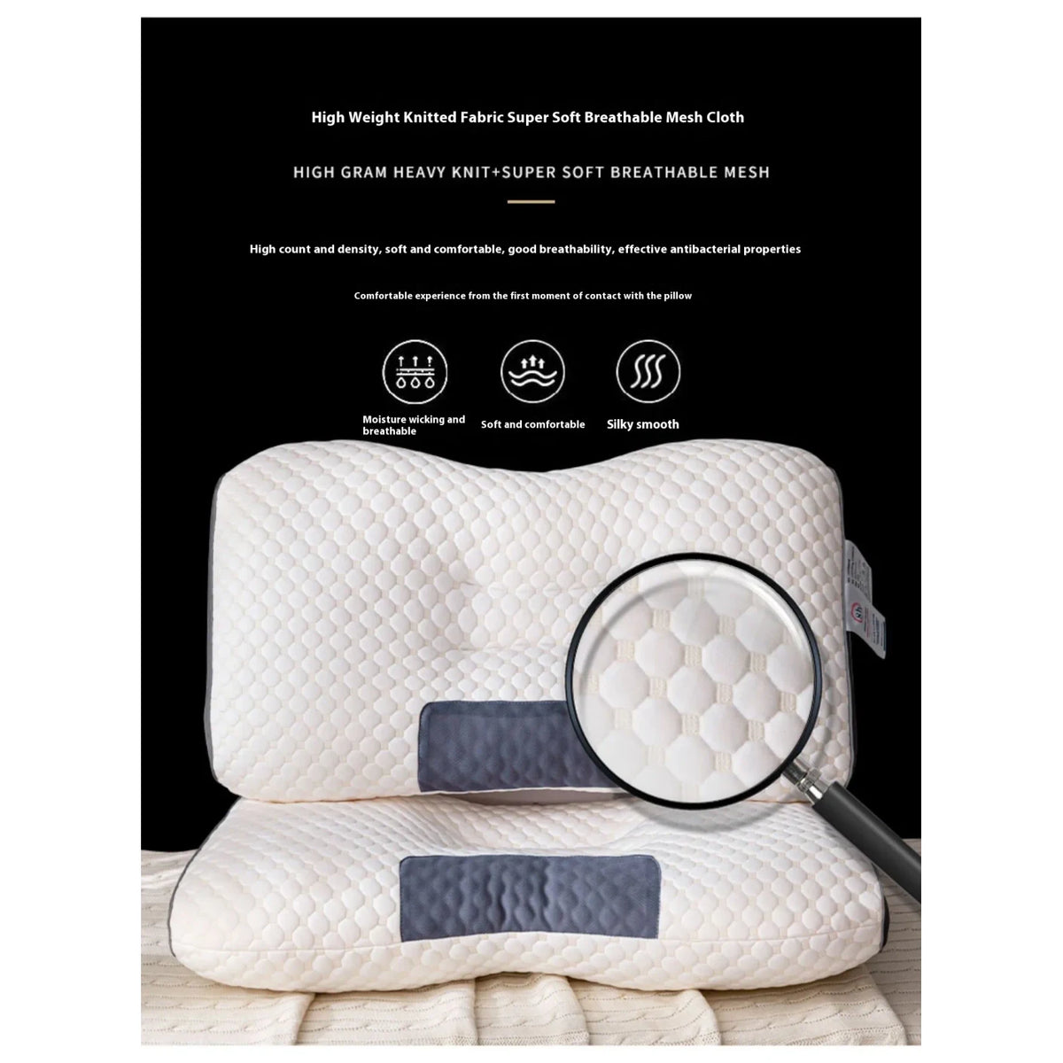 Cervical Support Pillow with Ergonomic Contour Knitted Cover and Breathable Mesh - Image 5