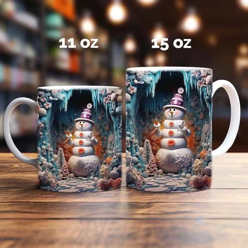 Christmas Coffee Mug with 3D Illusion Snowman Design 8 Oz Ceramic Festive - Image 10
