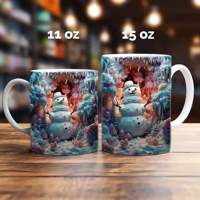 Christmas Coffee Mug with 3D Illusion Snowman Design 8 Oz Ceramic Festive - Image 13