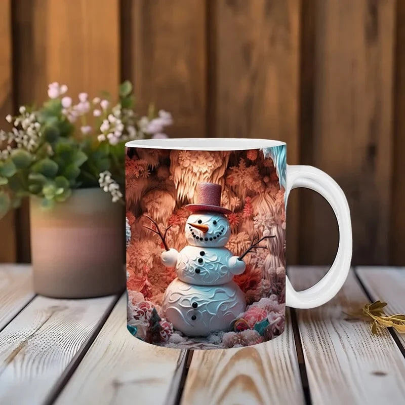 Christmas Coffee Mug with 3D Illusion Snowman Design 8 Oz Ceramic Festive - Image 2
