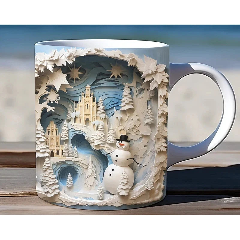 Christmas Coffee Mug with 3D Illusion Snowman Design 8 Oz Ceramic Festive - Image 7