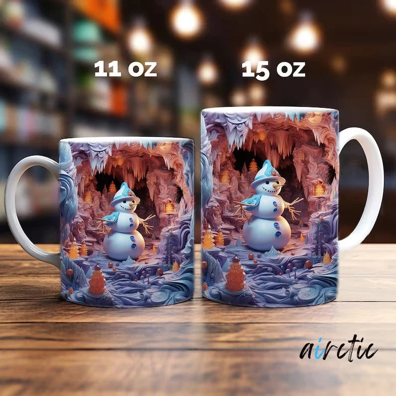 Christmas Coffee Mug with 3D Illusion Snowman Design 8 Oz Ceramic Festive - Image 9