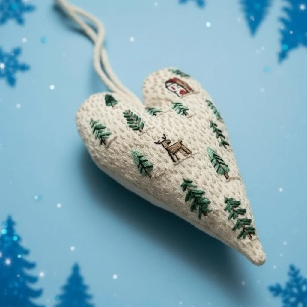 Christmas Embroidery Kit for Beginners with Heart-Shaped Ornament Fabric Thread and Hoop - Image 12