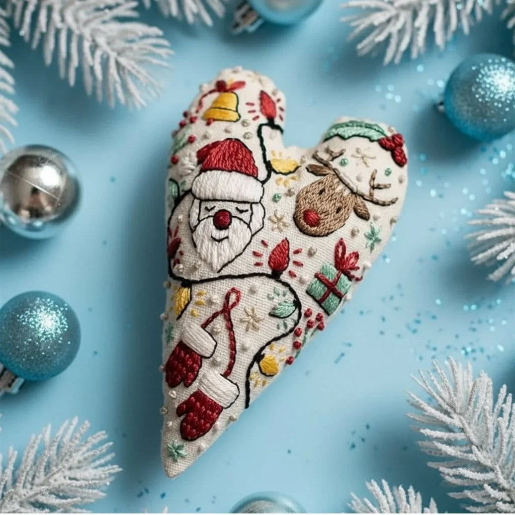 Christmas Embroidery Kit for Beginners with Heart-Shaped Ornament Fabric Thread and Hoop - Image 6