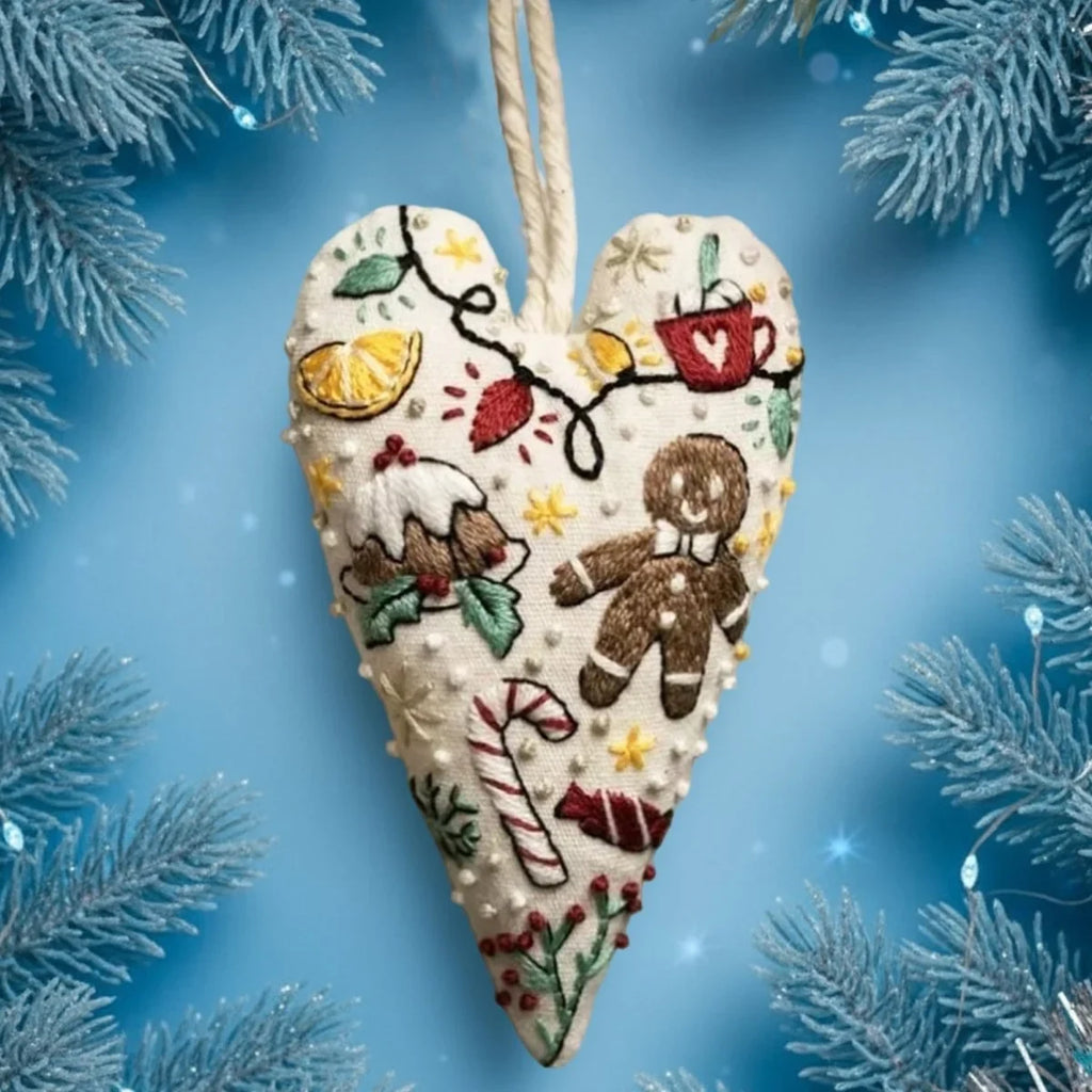 Christmas Embroidery Kit for Beginners with Heart-Shaped Ornament Fabric Thread and Hoop - Image 8