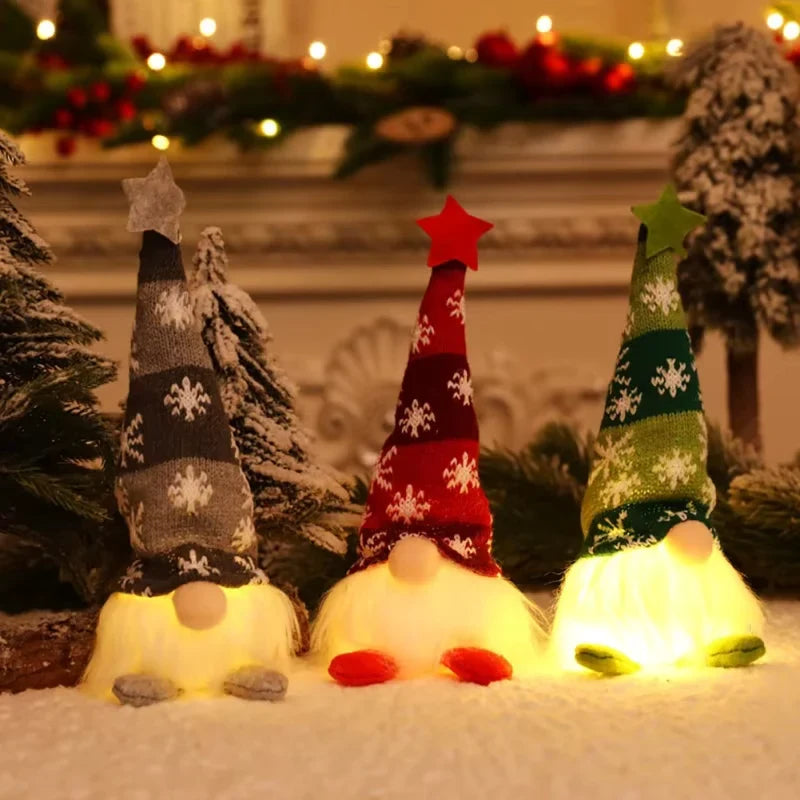Christmas Gnome Light Up Plush Decoration with Knit Snowflake Hat and LED Glow - Image 4