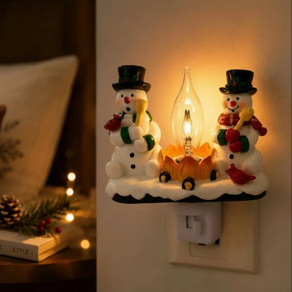 Christmas Night Light with Snowman Campfire Design and Decorative Resin Figures - Image 2