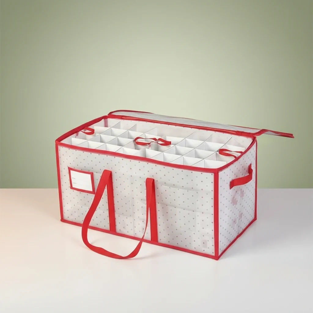 Christmas Ornament Storage Box with Zippered Lid and Grid Dividers - Image 2