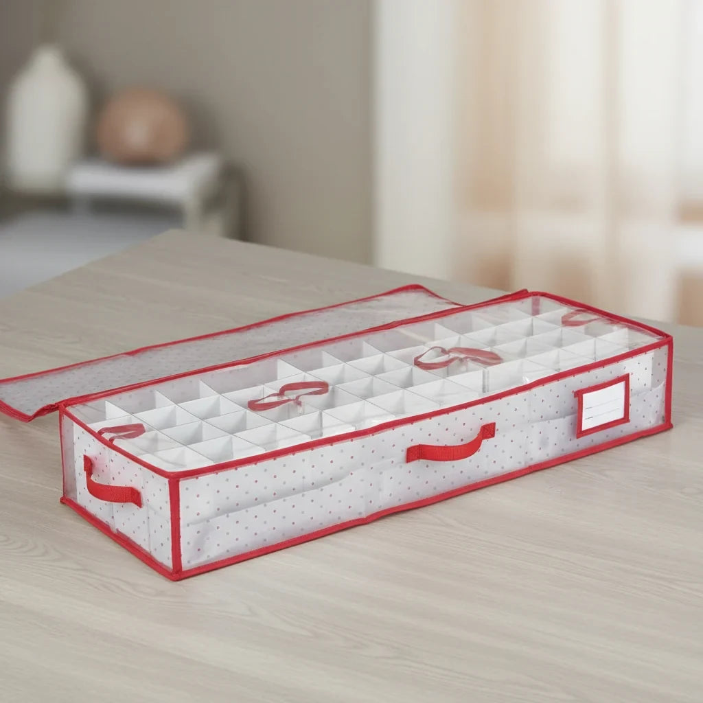 Christmas Ornament Storage Box with Zippered Lid and Grid Dividers - Image 4