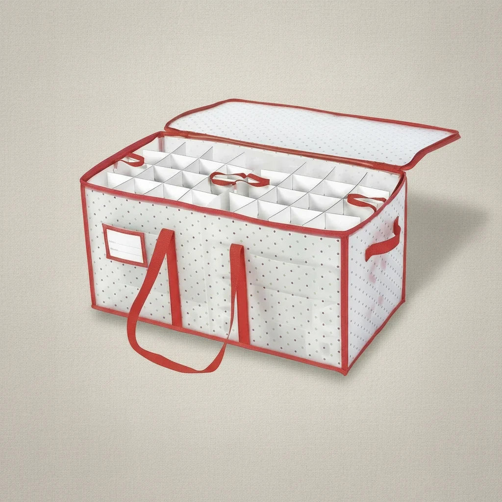 Christmas Ornament Storage Box with Zippered Lid and Grid Dividers - Image 6