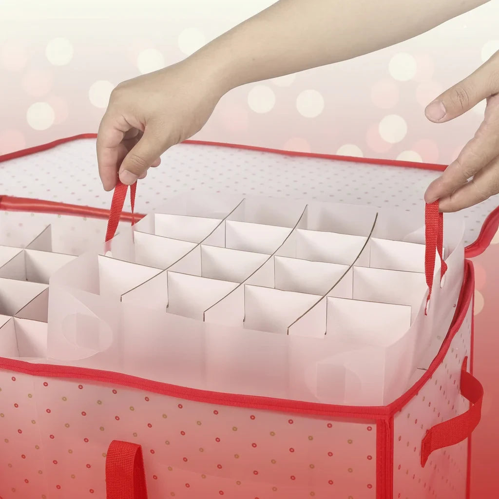 Christmas Ornament Storage Box with Zippered Lid and Grid Dividers - Image 7