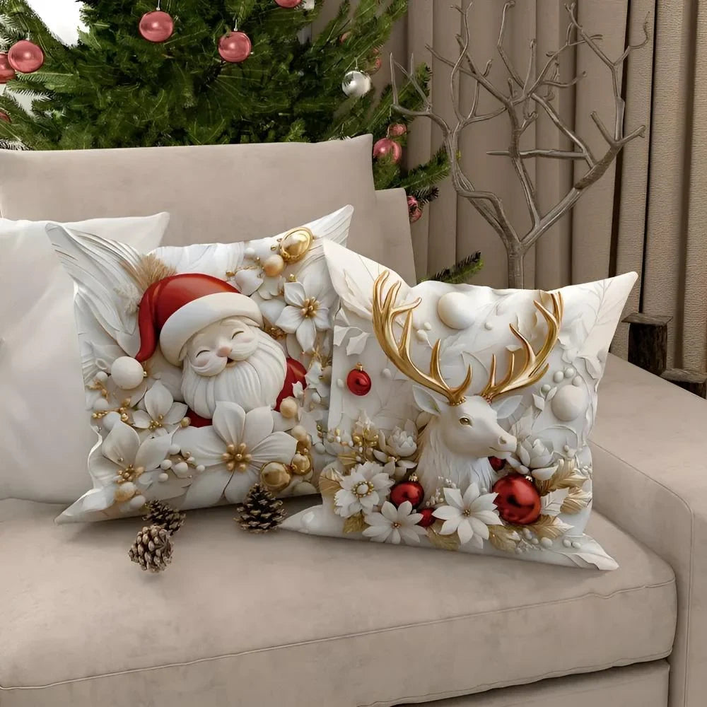 Christmas Pillow Covers Set of 4 Square Throw with 3D Holiday Designs and Hidden Zippers - Image 3
