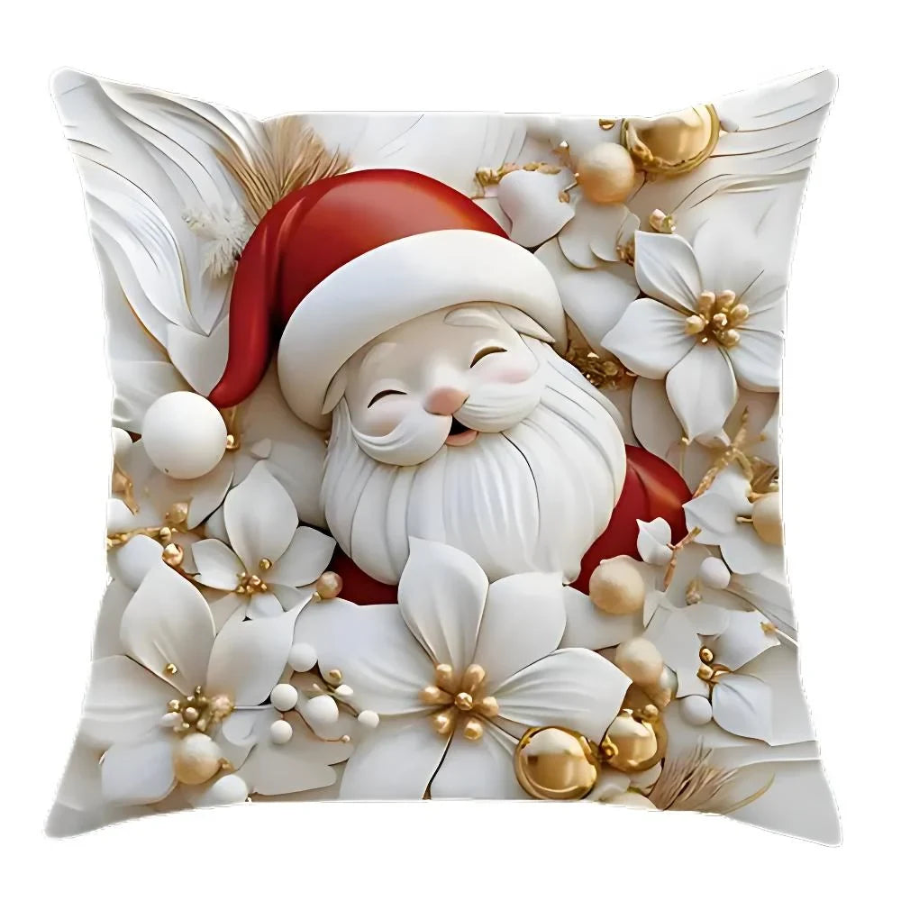 Christmas Pillow Covers Set of 4 Square Throw with 3D Holiday Designs and Hidden Zippers - Image 6