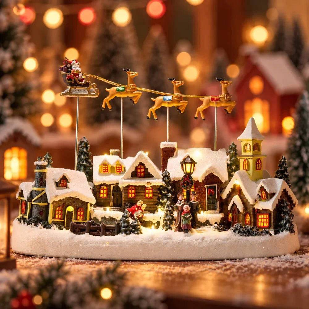 Christmas Village with Animated Lights Moving Train and Miniature Caroler Figurines - Image 1