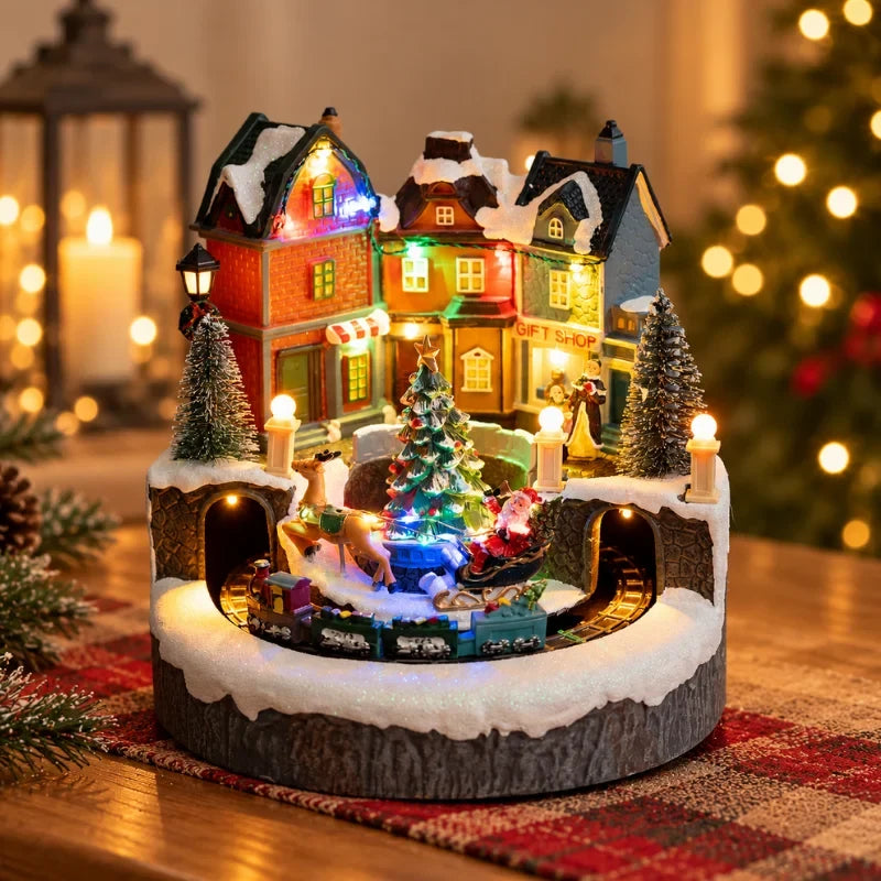 Christmas Village with Animated Lights Moving Train and Miniature Caroler Figurines - Image 2