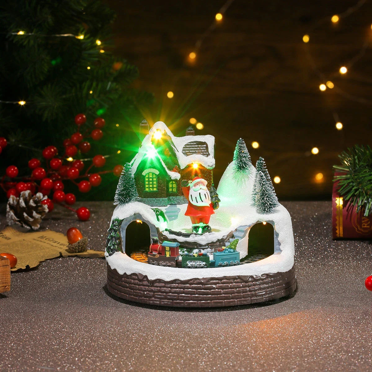 Christmas Village with Animated Lights Moving Train and Miniature Caroler Figurines - Image 26