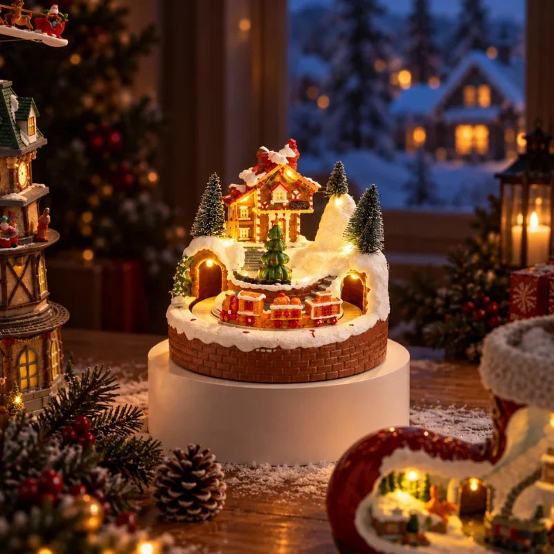 Christmas Village with Animated Lights Moving Train and Miniature Caroler Figurines - Image 3