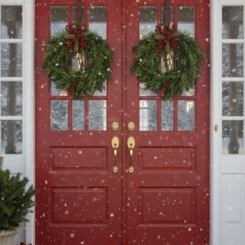 Christmas Wreath with Grapevine Base Pinecones Golden Bells and Berries - Image 3