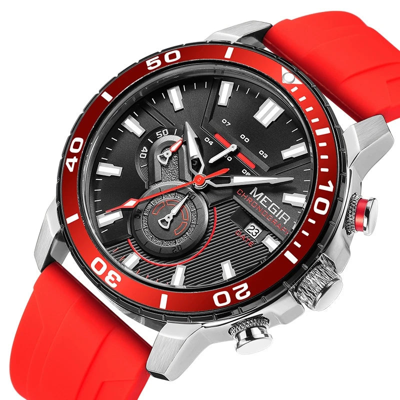 Chronograph Watch with Silicone Strap 53mm Sporty Design Three Subdials and Date Display - Image 3