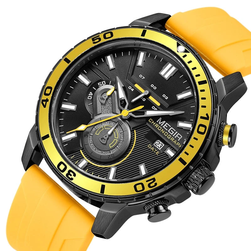 Chronograph Watch with Silicone Strap 53mm Sporty Design Three Subdials and Date Display - Image 5