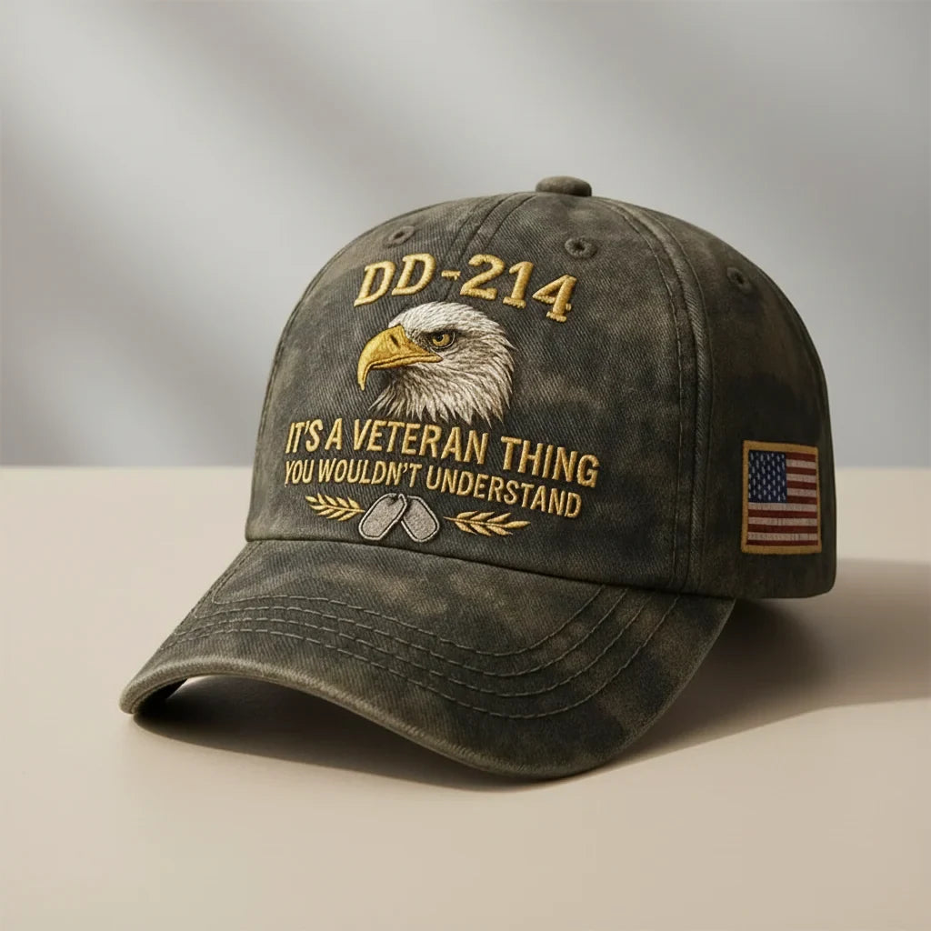 Embroidered Veteran Baseball Cap with Flag and Eagle Vintage Washed Cotton - Image 1