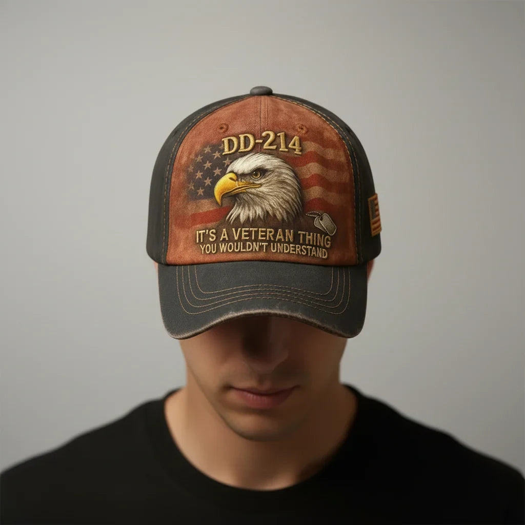 Embroidered Veteran Baseball Cap with Flag and Eagle Vintage Washed Cotton - Image 3