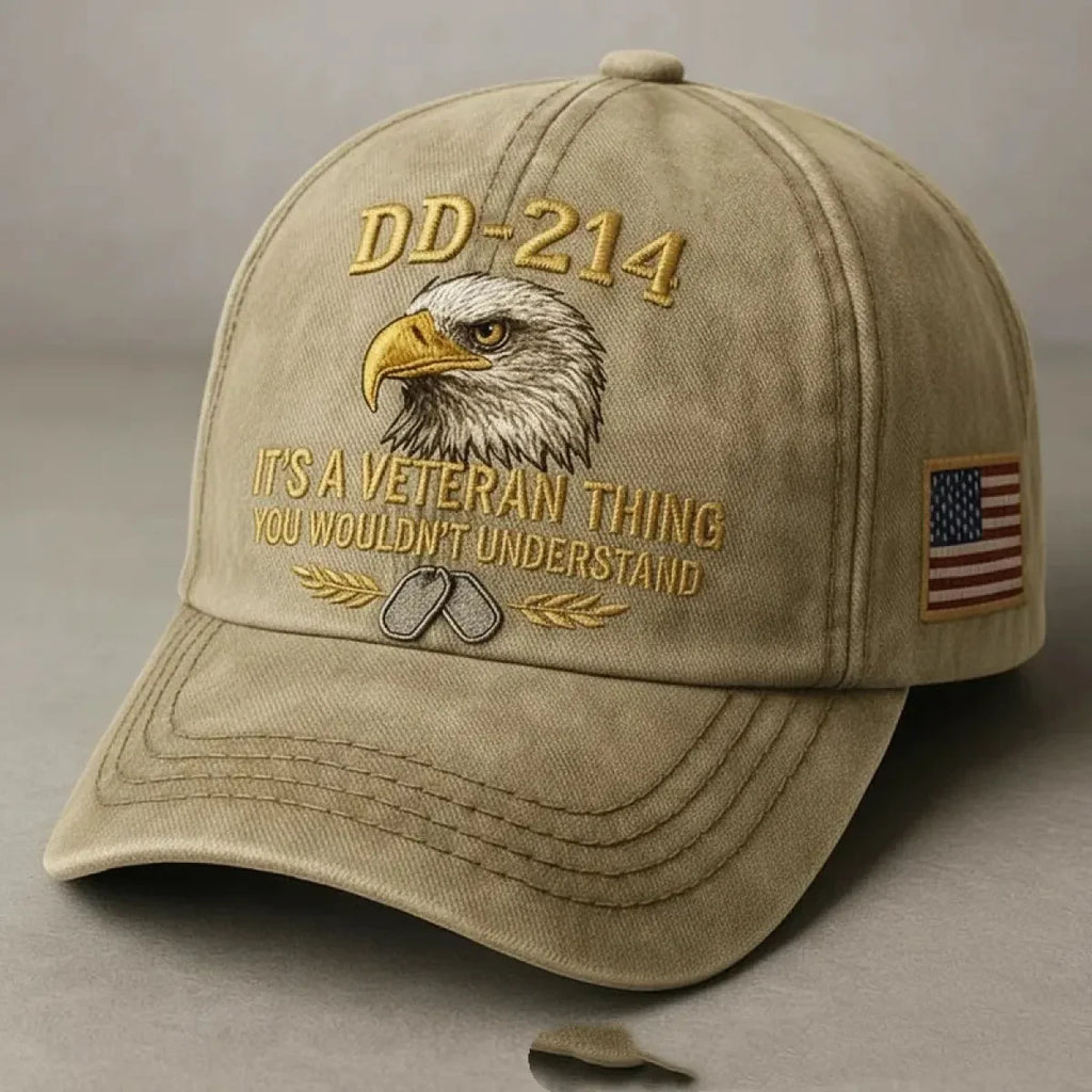 Embroidered Veteran Baseball Cap with Flag and Eagle Vintage Washed Cotton - Image 7