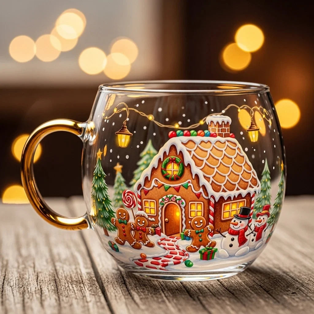 Glass Mug with Festive Holiday Illustrations and Clear Rounded Design - Image 3